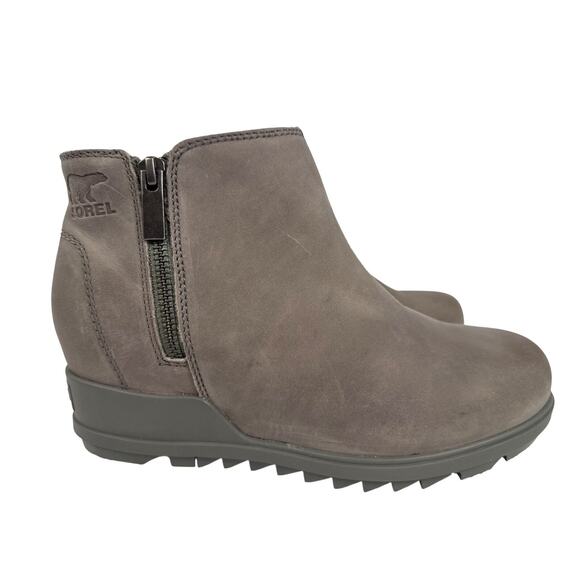 Sorel Evie Zip Bootie Wedge Women's 8 Waterproof Gray Leather Quarry Sea Salt - Picture 1 of 9